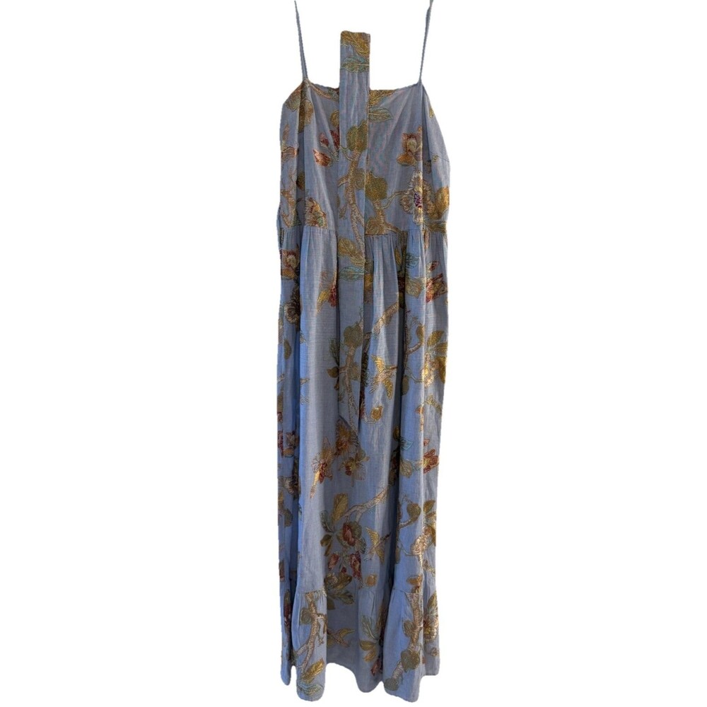 Rose And Rose Blue Embroidered Floral Midi Dress Small Tie Waist Cottagecore - Picture 3 of 10
